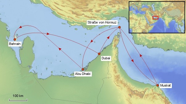 Karte Kreuzfahrt im Arabischen Raum