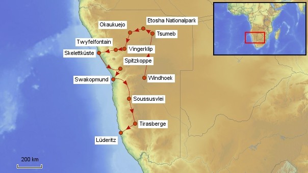 Karte Namibia Rundreise