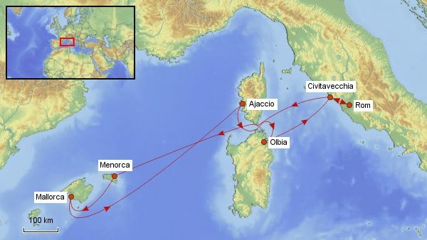 Reisekarte Mittelmeer Kreuzfahrt