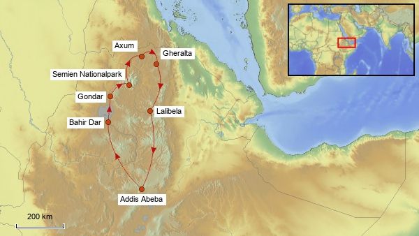 Reisekarte Rundreise Äthiopien